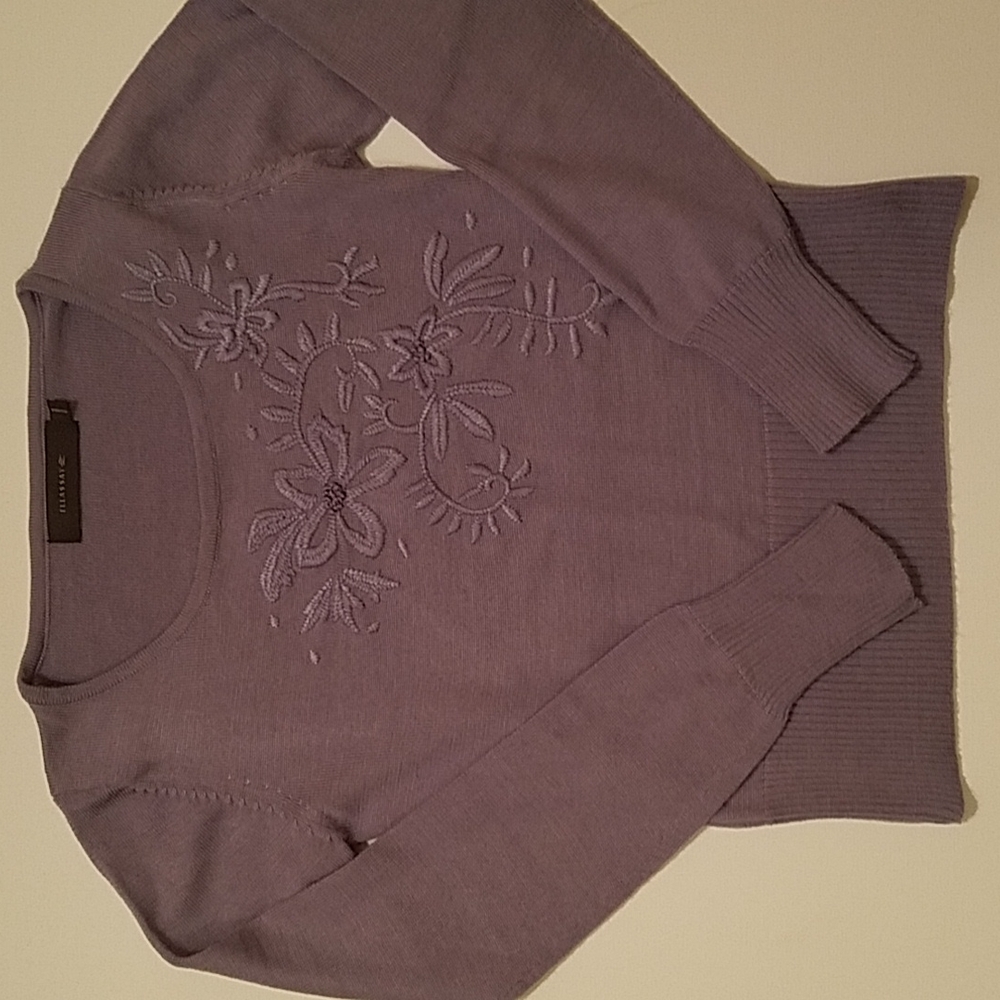 ELLASSAY Vintage Embrodiered Dusty Lavendar Sweater Sz XS